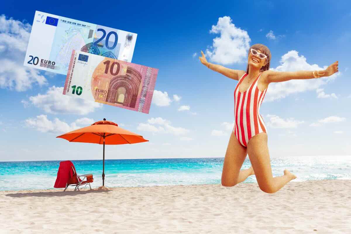 spiaggia, donna felice al mare, 30 euro